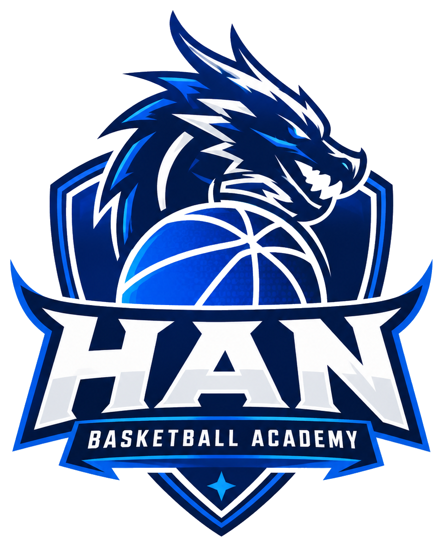 Han Basketball Academy logo — blue dragon crest